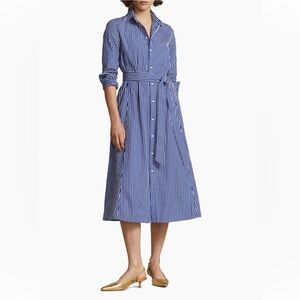 POLO RALPH LAUREN SHIRT DRESS ROYAL BLUE AND WHITE STRIPED MIDI LENGTH SIZE 8